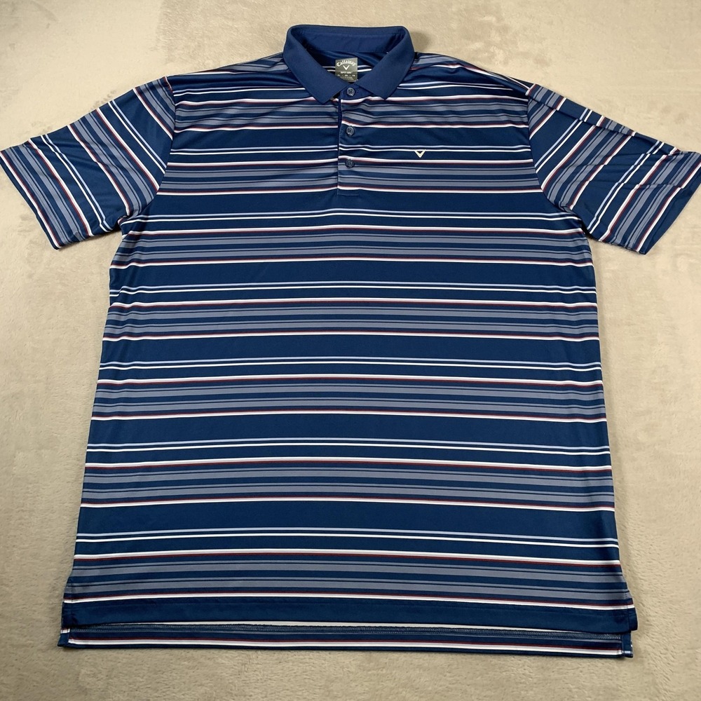Callaway‎ Polo Shirt Mens XL Blue Striped Opti-Dri Golf Performance Stretch